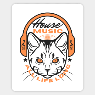 HOUSE MUSIC - Headphone Cat (Orange/Black) Sticker